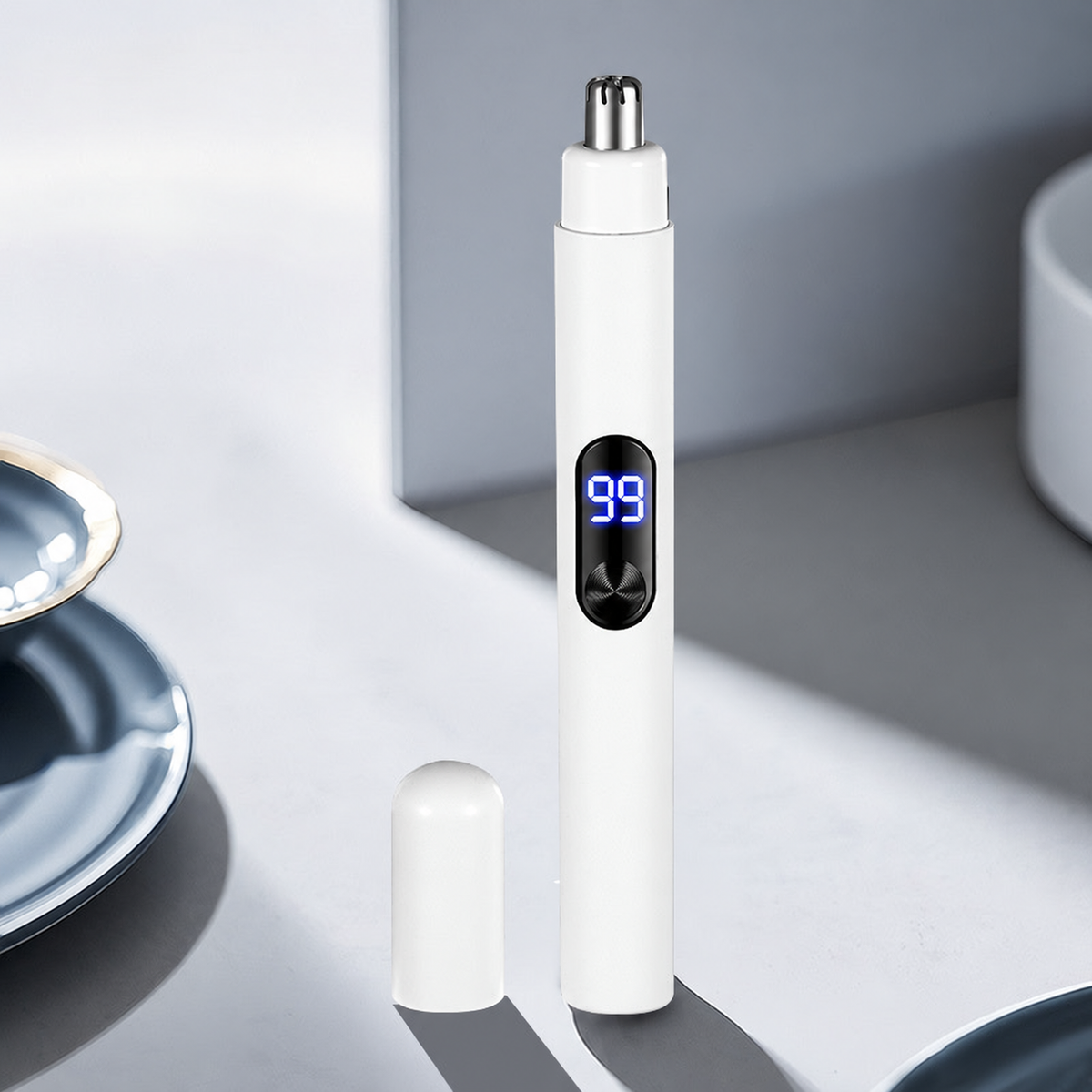 Tondeuse nez rechargeable blanche avec capuchon