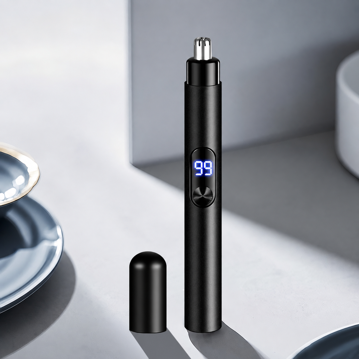 Tondeuse nez rechargeable noire avec capuchon